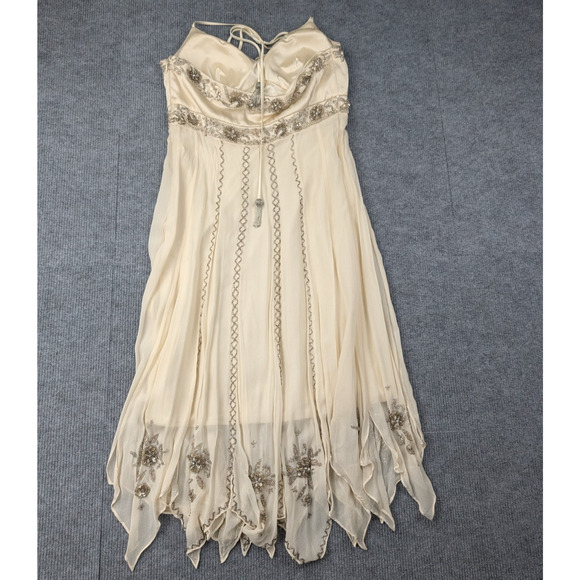Vintage Cache Silk Dress Womens 4 Fairy Babydoll Angel Y2K Boho Beaded Whimsical - Picture 10 of 10